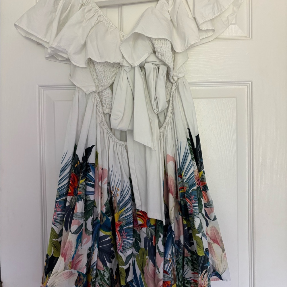 Anthropologie floral ruffle sleeve open back mini dress size Medium - Picture 5 of 7